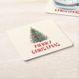 Ländlicher Wasserfarben-Weihnachtsbaum Weihnachtsf Rechteckiger Pappuntersetzer