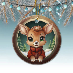Ländlicher Weihnachts-Hirsch, Weihnachts-Wildtier- Keramik Ornament