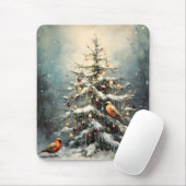 Ländlicher Weihnachtsbaum Schnee Rot Vögel Mousepad (Mit Mouse)