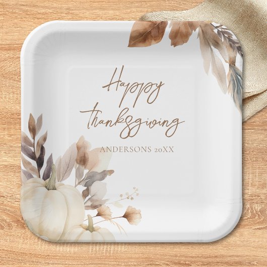 Ländlicher Weißer Kürbis Thanksgiving Pappteller