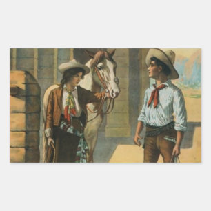 Ländlicher Western Cowboy Cowgirl Pferd Bauernhof Rechteckiger Aufkleber