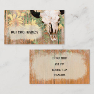 Ländlicher Western-Stier-Schädel Sonnenblumen Holz Visitenkarte