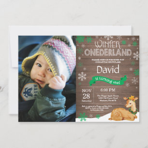 Ländlicher Winter Onederland Hirsch 1. Geburtstag Einladung