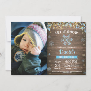 Ländlicher Winter-Schneeflocke Blau Gold Junge Geb Einladung