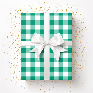Ländliches Bauernhaus Grün Kariert Gingham-Muster Geschenkpapier