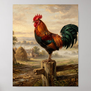 Ländliches Bauernhaus Hahn Henne Küken I Poster