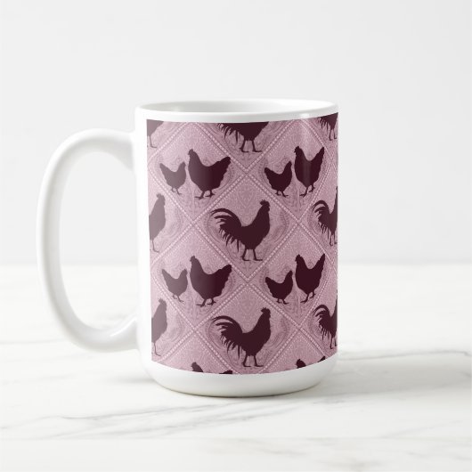 Ländliches Bauernhaus-Huhn-Muster – In Rosa Kaffeetasse (Links)