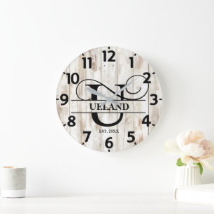 Ländliches Bauernhaus U Monogramm Große Wanduhr