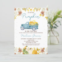 Ländliches Blau Braun Herbst-Kürbis-LKW-Baby-Party
