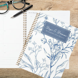 Ländliches Blau-Weiß-Blumenmuster Planer
