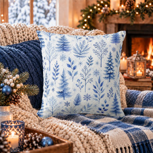 Ländliches Blau Winter Botanik Wald Kissen