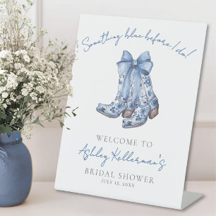 Ländliches blaues Bogen-Cowboy-Hochzeitsdusche-Wil Sockelschild