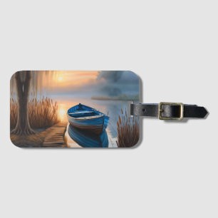 Ländliches blaues Boot Morgenhimmel Reflexion Gepäckanhänger