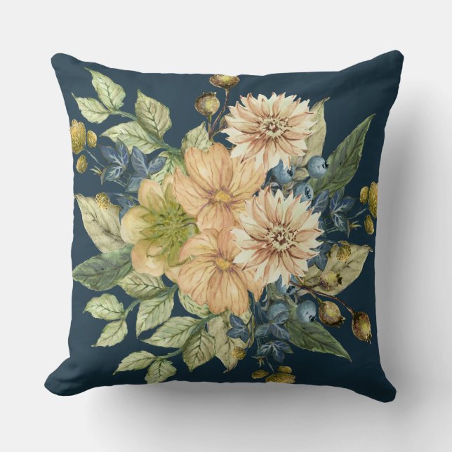 Ländliches blaues florales Landhaus Kissen (Vorderseite)