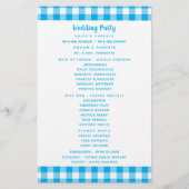 Ländliches blaues Gingham-Karo-Hochzeitsprogramm (Rückseite)