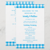 Ländliches blaues Gingham-Karo-Hochzeitsprogramm (Vorne/Hinten)