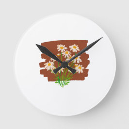 Ländliches Blumendesign auf braunem Hintergrund Runde Wanduhr