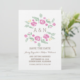 Ländliches Blumenmonogramm 'Pink Country Floral' z Einladung