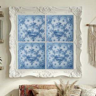 Ländliches Blumenmotiv Staubblau Gedämpfte Töne Fliese