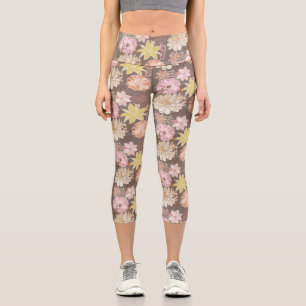 Ländliches Boho-Asphalt-Blumenmuster Capri Leggings