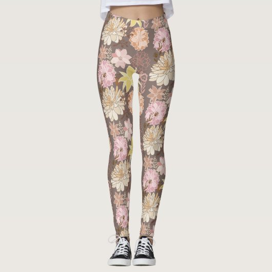 Ländliches Boho-Asphalt-Blumenmuster Leggings (Vorderseite)