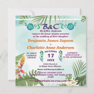Ländliches botanisches Monogramm zur Hochzeit indi Einladung