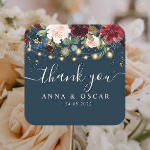 Ländliches Burgund Marineblau & Rote Blumen & Lich Quadratischer Aufkleber