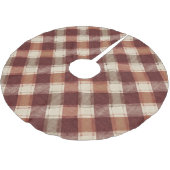 Ländliches Creme-Orange-Rostrot-Karomuster Polyester Weihnachtsbaumdecke (Schrägansicht)