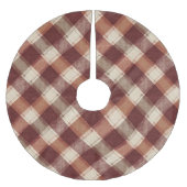 Ländliches Creme-Orange-Rostrot-Karomuster Polyester Weihnachtsbaumdecke (Vorderseite)