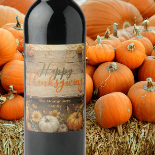 Ländliches Farmhouse-Herbst-Kürbis-Thanksgiving Weinetikett