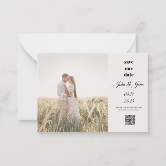 Ländliches Feld-Foto Save-the-Date mit QR-Code Mitteilungskarte (Vorderseite)