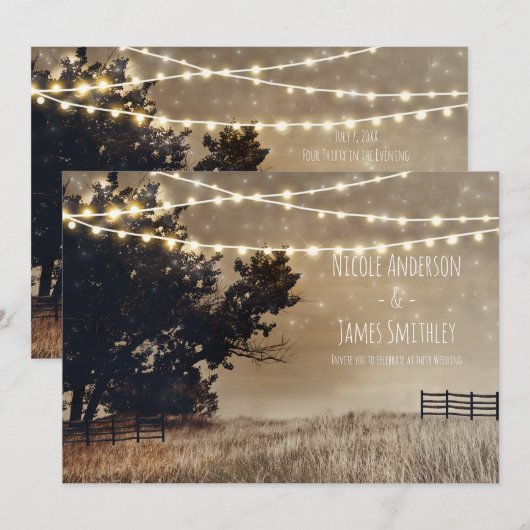 Ländliches Feld & Lichter Ländliche Hochzeit Einladung (Vorne/Hinten)