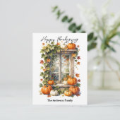 Ländliches Fenster Orange Herbst Kürbisse Erntedan Postkarte (Stehend Vorderseite)