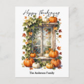 Ländliches Fenster Orange Herbst Kürbisse Erntedan Postkarte (Vorderseite)