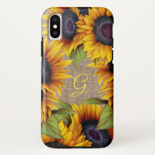 Ländliches florales Sonnenblumen-Gelb-Jute-Monogra Case-Mate iPhone Hülle