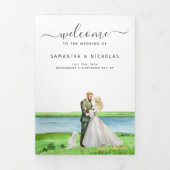 Ländliches Fluss Hochzeitsprogramm Dreifach-gefaltete Programmkarte (Cover)