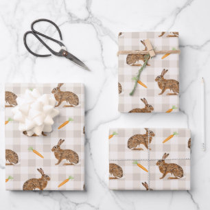 Ländliches Frühlingshasen- und Karotten-Beige-Must Geschenkpapier Set