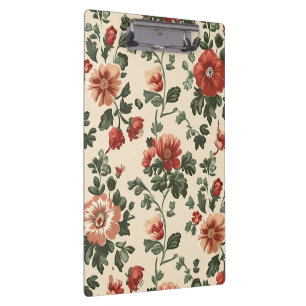 Ländliches Gartenblühen – Vintage rotes Blumenmust Klemmbrett