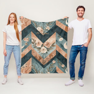 Ländliches geometrisches Floral mit Halbmonden Fleecedecke