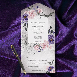 Ländliches gotisches rosa und violettes Halloween- All In One Einladung