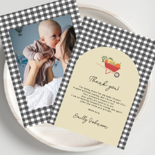 Ländliches Grau Kariert Baby Shower MoCountry Dankeskarte