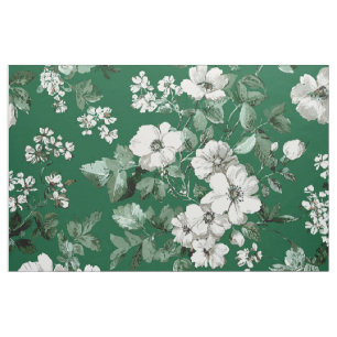 Ländliches Grün-Weiß-Botanik-Kühn-Antik-Blumenmust Stoff