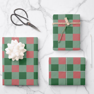 Ländliches grünes Karomuster Weihnachten Geschenkpapier Set