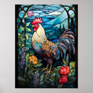 Ländliches Hahn-Buntglasfenster Landgarten Poster