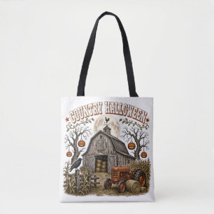 Ländliches Halloween-Kürbis-Bauernhof-Traktor Tasche