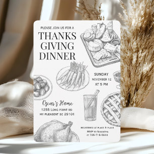 Ländliches, handgezeichnetes Thanksgiving-Dinner Einladung