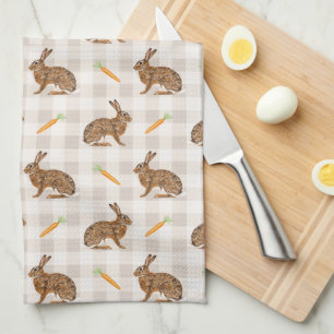 Ländliches Hase- und Karottenmuster Beige Farmhous Geschirrtuch