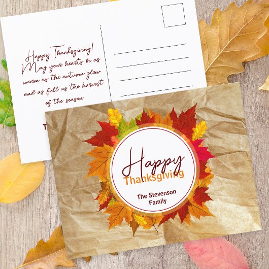 Ländliches Herbst-Ahornblatt-Familien-Erntedankfes Postkarte