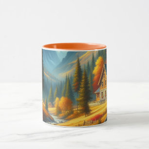 Ländliches Herbst-Berghäuschen & Fluss Tasse