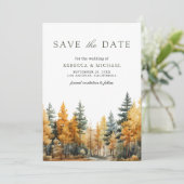Ländliches Herbstwald-Foto-QR-Code-Hochzeit Save The Date (Stehend Vorderseite)